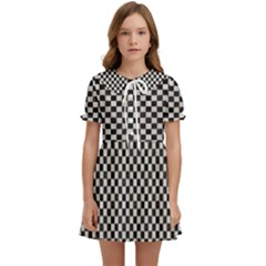 Black And White Watercolored Checkerboard Chess Kids  Sweet Collar Dress by PodArtist