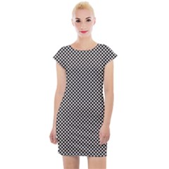 Small Black And White Watercolor Checkerboard Chess Cap Sleeve Bodycon Dress