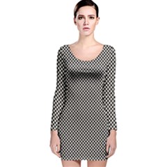 Small Black And White Watercolor Checkerboard Chess Long Sleeve Velvet Bodycon Dress