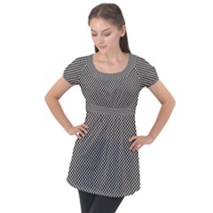 Small Black And White Watercolor Checkerboard Chess Puff Sleeve Tunic Top by PodArtist