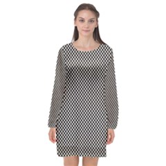 Small Black And White Watercolor Checkerboard Chess Long Sleeve Chiffon Shift Dress  by PodArtist