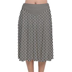 Small Black And White Watercolor Checkerboard Chess Velvet Flared Midi Skirt