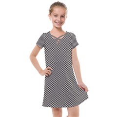 Small Black And White Watercolor Checkerboard Chess Kids  Cross Web Dress by PodArtist