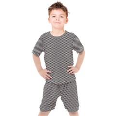 Small Black And White Watercolor Checkerboard Chess Kids  Tee And Shorts Set by PodArtist