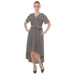 Small Black And White Watercolor Checkerboard Chess Front Wrap High Low Dress by PodArtist