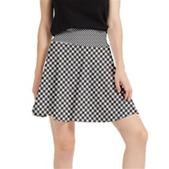 Small Black And White Watercolor Checkerboard Chess Waistband Skirt by PodArtist