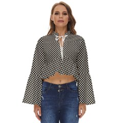 Small Black And White Watercolor Checkerboard Chess Boho Long Bell Sleeve Top