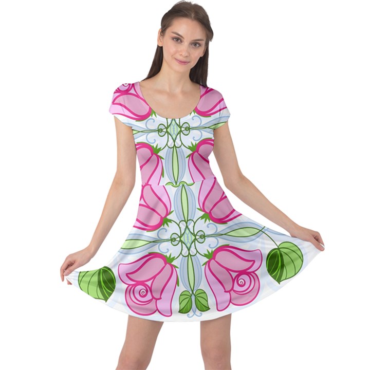 Figure roses flowers-ornament Cap Sleeve Dress