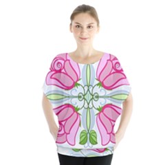 Figure Roses Flowers-ornament Batwing Chiffon Blouse