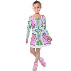 Figure Roses Flowers-ornament Kids  Long Sleeve Velvet Dress