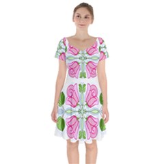 Figure Roses Flowers-ornament Short Sleeve Bardot Dress