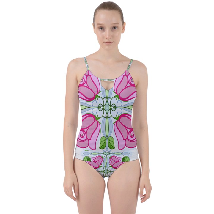 Figure roses flowers-ornament Cut Out Top Tankini Set