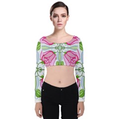 Figure Roses Flowers-ornament Velvet Long Sleeve Crop Top