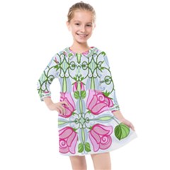 Figure Roses Flowers-ornament Kids  Quarter Sleeve Shirt Dress