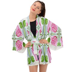 Figure Roses Flowers-ornament Long Sleeve Kimono