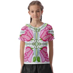 Figure Roses Flowers-ornament Kids  Frill Chiffon Blouse