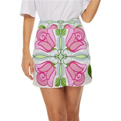 Figure Roses Flowers-ornament Mini Front Wrap Skirt