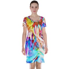 Background-drips-fluid-colorful- Short Sleeve Nightdress