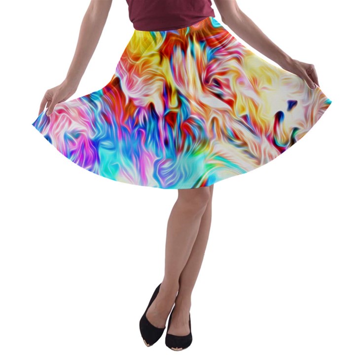 Background-drips-fluid-colorful- A-line Skater Skirt