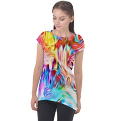 Background-drips-fluid-colorful- Cap Sleeve High Low Top