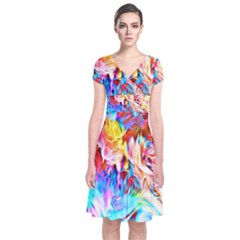 Background-drips-fluid-colorful- Short Sleeve Front Wrap Dress