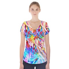 Background-drips-fluid-colorful- Short Sleeve Front Detail Top by Jancukart