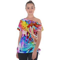 Background-drips-fluid-colorful- Off Shoulder Tie-up Tee