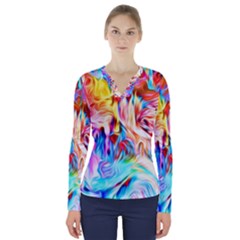 Background-drips-fluid-colorful- V-neck Long Sleeve Top