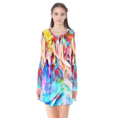 Background-drips-fluid-colorful- Long Sleeve V-neck Flare Dress