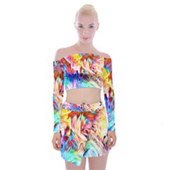 Background-drips-fluid-colorful- Off Shoulder Top With Mini Skirt Set by Jancukart