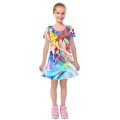 Background-drips-fluid-colorful- Kids  Short Sleeve Velvet Dress