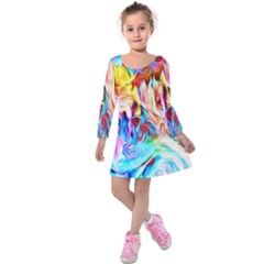 Background-drips-fluid-colorful- Kids  Long Sleeve Velvet Dress