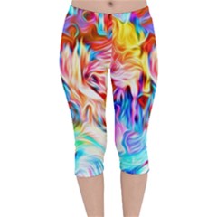 Background-drips-fluid-colorful- Velvet Capri Leggings  by Jancukart