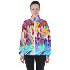 Background-drips-fluid-colorful- Women s High Neck Windbreaker