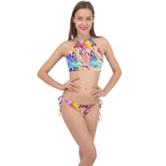 Background-drips-fluid-colorful- Cross Front Halter Bikini Set