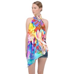 Background-drips-fluid-colorful- Halter Asymmetric Satin Top