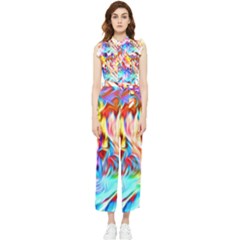 Background-drips-fluid-colorful- Women s Frill Top Chiffon Jumpsuit