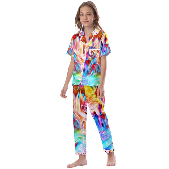 Background-drips-fluid-colorful- Kids  Satin Short Sleeve Pajamas Set