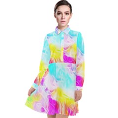 Background-drips-fluid-colorful Long Sleeve Chiffon Shirt Dress