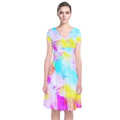 Background-drips-fluid-colorful Short Sleeve Front Wrap Dress