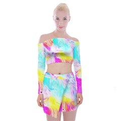 Background-drips-fluid-colorful Off Shoulder Top With Mini Skirt Set