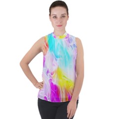 Background-drips-fluid-colorful Mock Neck Chiffon Sleeveless Top