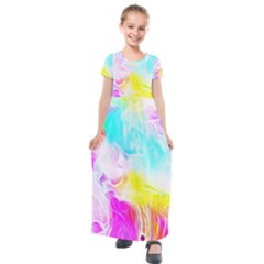 Background-drips-fluid-colorful Kids  Short Sleeve Maxi Dress