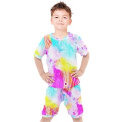 Background-drips-fluid-colorful Kids  Tee And Shorts Set