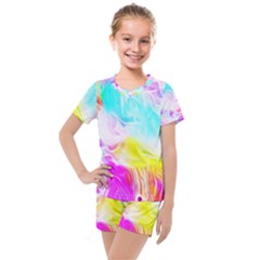 Background-drips-fluid-colorful Kids  Mesh Tee And Shorts Set