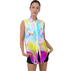 Background-drips-fluid-colorful Sleeveless Chiffon Button Shirt