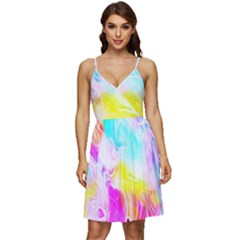 Background-drips-fluid-colorful V-neck Pocket Summer Dress 