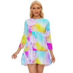 Background-drips-fluid-colorful Long Sleeve Babydoll Dress by Jancukart