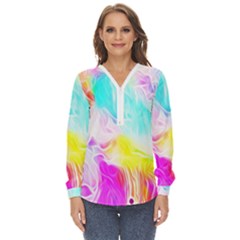 Background-drips-fluid-colorful Zip Up Long Sleeve Blouse