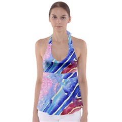 Painting-abstract-blue-pink-spots Babydoll Tankini Top